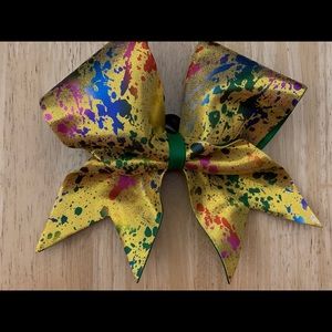 Yellow Paint Splatter Cheerleading Bow! :)